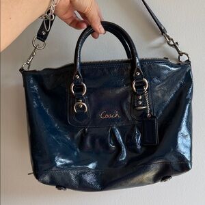 Coach Midnight Blue Patent Leather Shoulder Bag